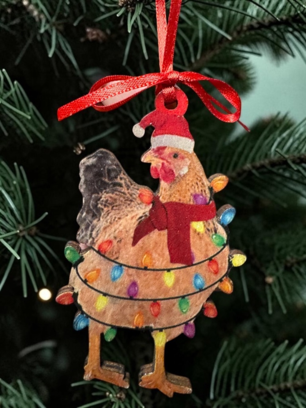 Funny Chicken Christmas Ornament Wooden Farmhouse Holiday Decor